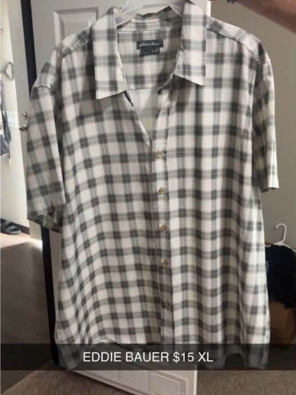 Eddie Bauer Men’s Short Sleeve Plaid Button-Up Shirt - White & army green